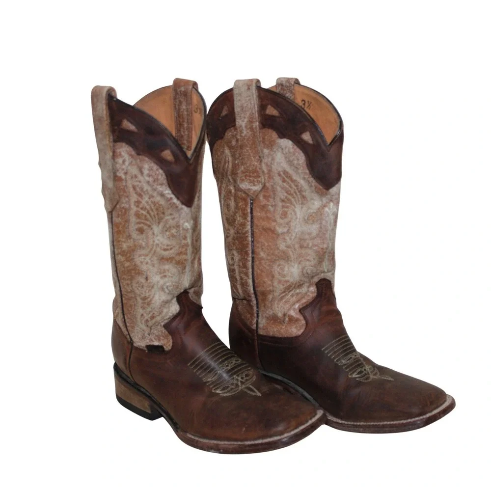 Botas Doble R Embroidered Western Cowboy Boots Kids Size 3.5 Brown Tan
